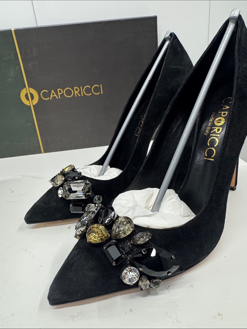 Caporicci Womens Heels in Black calfskin Suede - Camoscio Nero 38